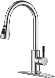 FORIOUS Kitchen Faucets, Brushed Nickel Kitchen Faucet with Pull Down Sprayer