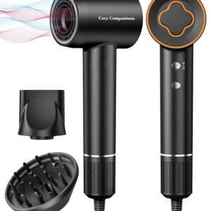 Hair Dryer - 150000 RPM High-Speed Brushless Motor Negative Ionic Blow Dryer for Fast Drying, Low Noise Thermo-Control Hair-Dryer-with-Diffuser and Nozzle