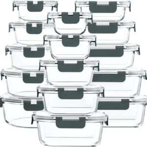 M MCIRCO 30 Pieces Glass Food Storage Containers with Snap Locking Lids,Glass Meal