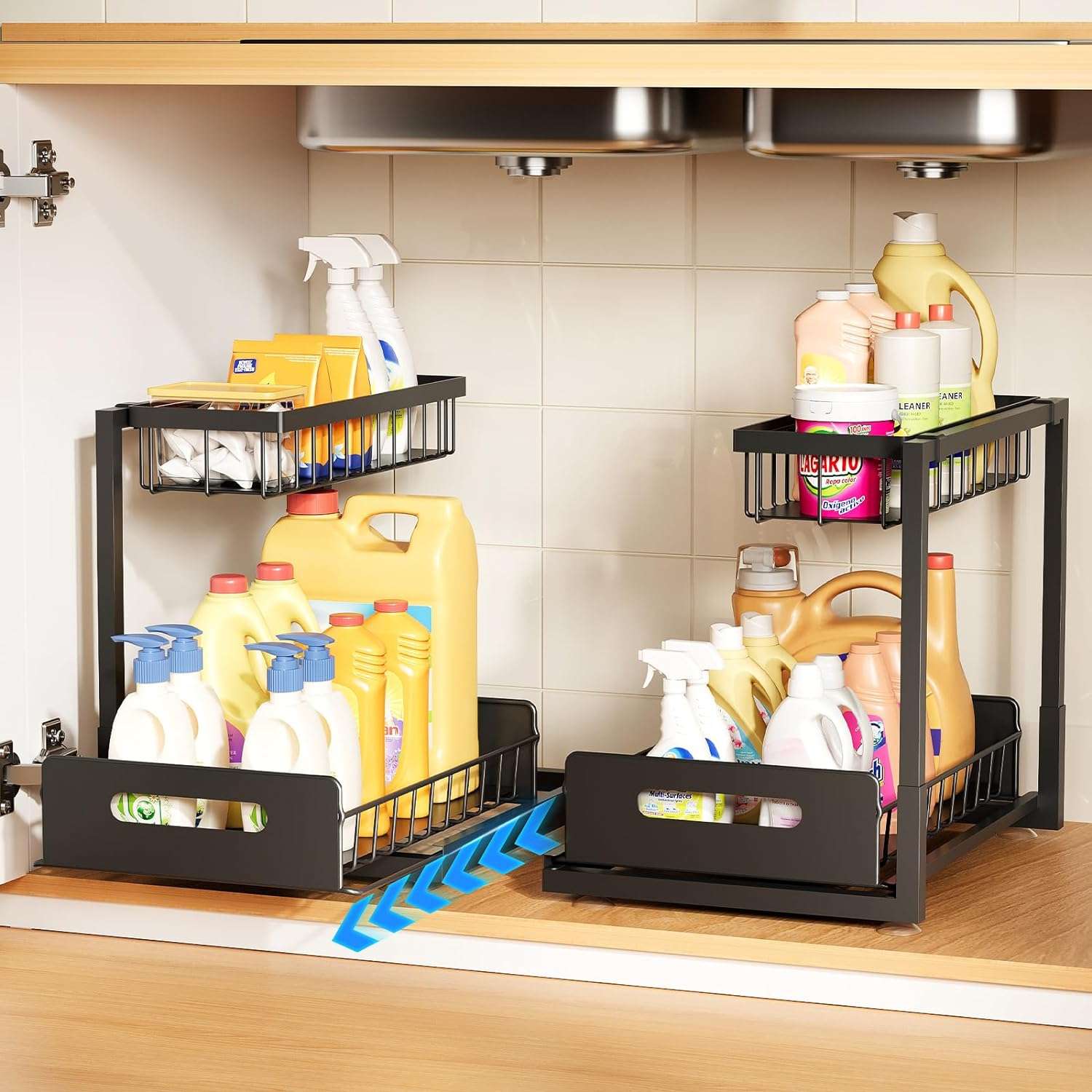 Under Sink Organizer 2 Pack,Pull Out Cabinet Organizer Shelf
