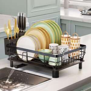 Iron Dish Drying Rack with Drainboard Dish Drainers for Kitchen Counter Sink Adjustable Spout Dish
