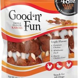 Good'n'Fun Triple Flavor Kabobs 48 Ounce, Rawhide Snack for All Dogs