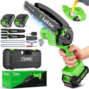 tietoc Mini Chainsaw 6 Inch Cordless [Gardener Friendly] Super Handheld Rechargeable Chain Saw With 2 Batteries