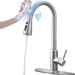 Qomolangma Brushed Nickel Touch Sensor Kitchen Faucet with Pull Down Sprayer