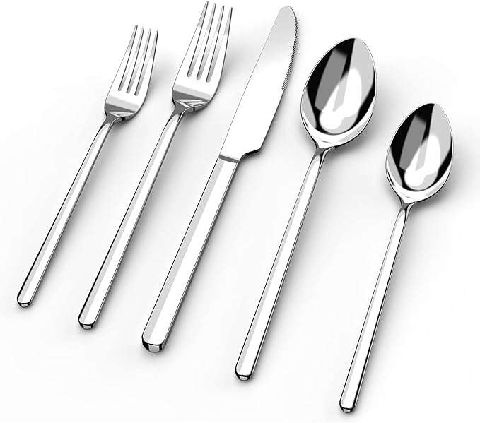 KINGSTONE Silverware Set, 20 Piece Flatware Cutlery Set for 4, 18/10 Stainless Steel Silverware Mirror
