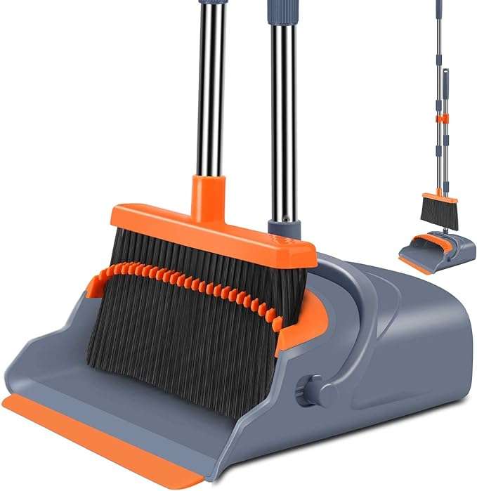 kelamayi Upgrade Broom and Dustpan Set, Self-Cleaning with Dustpan Teeth