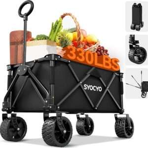 Collapsible Foldable Wagon Cart, Heavy Duty Folding Wagon with 330lbs Weight Capacity