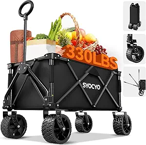 Collapsible Foldable Wagon Cart, Heavy Duty Folding Wagon with 330lbs Weight