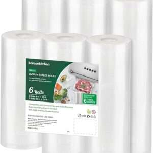Bonsenkitchen Vacuum Sealer Rolls Bags, 6 Pack 3 Rolls 11" x 20' + 3 Rolls 8" x 20'