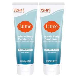 Lume Whole Body Deodorant - Invisible Cream Tube - 72 Hour Odor Control - Aluminum Free
