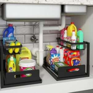 REALINN Under Sink Organizer and Storage, 2 Pack Pull Out Cabinet Organizer Slide