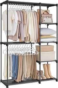 SONGMICS Portable Closet, Freestanding Closet Organizer, Clothes Rack with Shelves, Hanging Rods