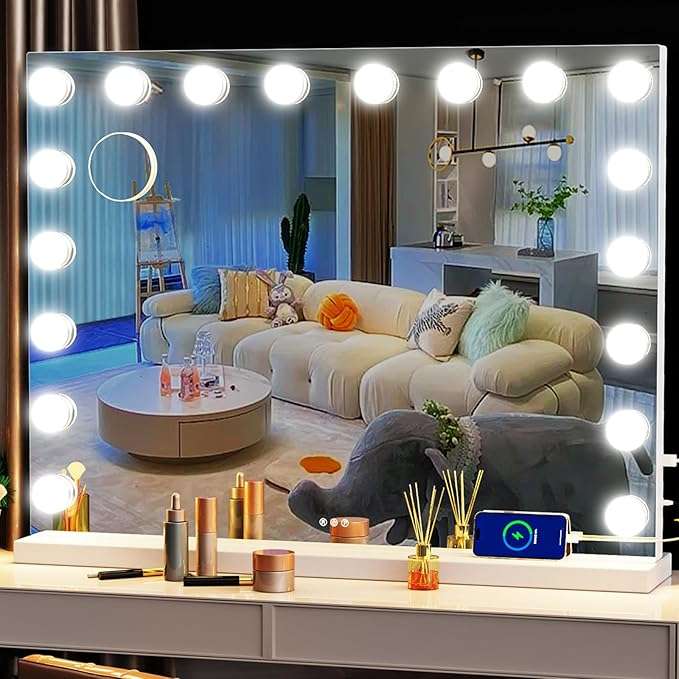 Vanity Mirror with Lights, 32 x 24 Tabletop Hollyhood Makeup Mirror, Hollywood Lighted Mirror