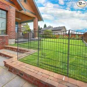 INJOPEXI Garden Fence 12 Panels 23.6ft (L)×30in (H) Decorative Metal Fences with 11 Panels + 1 Gate