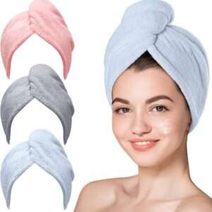 Hicober Microfiber Hair Towel, 3 Packs Hair Turbans for Wet Hair, Drying Hair