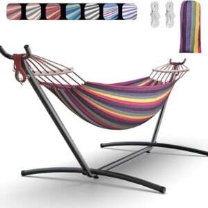 Double Hammock with Heavy-Duty Steel Stand,Portable,Easy Assembly,600lbs Weight Capacity