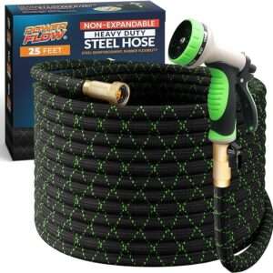 PowerFlow Garden Hose, NON-EXPANDABLE 25 Feet Premium Quality Stainless Steel Metal