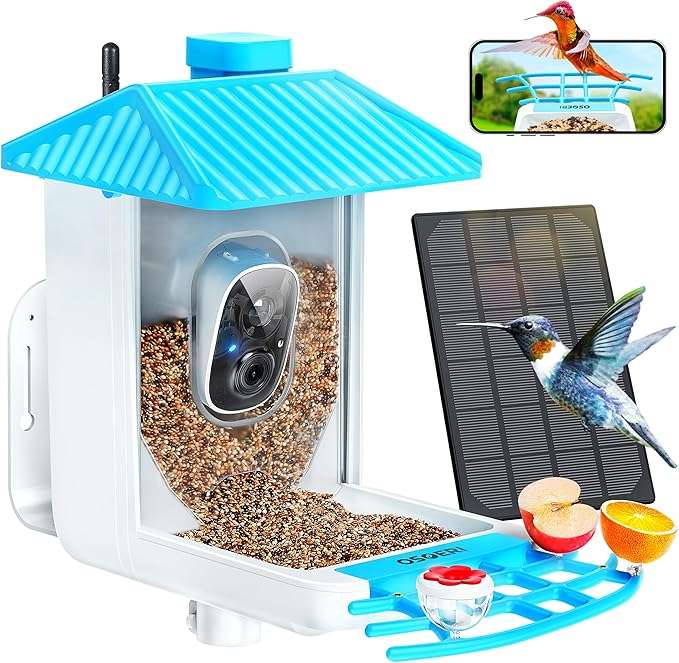 Osoeri Smart Bird Feeder with Camera, 1080P HD AI Identify Wild Bird Watching Camera