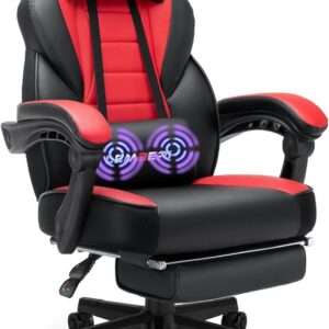 LEMBERI Gaming Chair, Red | Video Game | with footrest, headrest, lumbar support