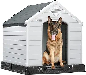 LEMBERI Durable Waterproof Plastic Dog House for Small to Large Sized Dogs, Indoor Outdoor