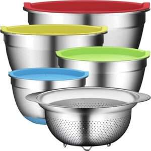 Mixing Bowl Set and Colander - Stainless Steel Mixing Bowls - Mixing Bowls with Lids Set
