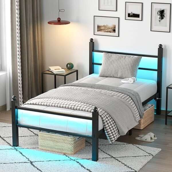 Twin Bed Frame with Headboard and Footboard,Heavy Duty Steel Slats Support Metal Bed Frame