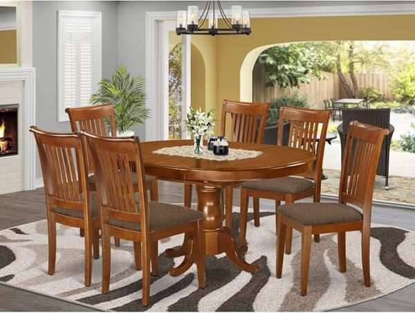 East West Furniture PORT7-SBR-C 7 Piece Dining Table Set Consist of an Oval Dining Room Table with Butterfly Leaf