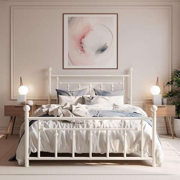 SHA CERLIN 14'' Full Size Metal Platform Bed Frame/Victorian Headboard
