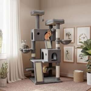 SHA CERLIN 65in Larger Cat Tree Tower Condo for Indoor Cats, Multi-Level Furniture Activity Center