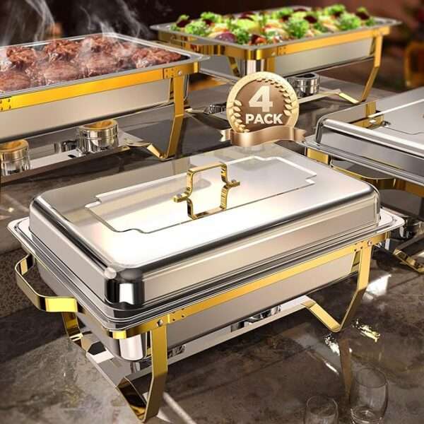 Chafing Dish Buffet Set 4 Pack, 8QT [Elegant Gold and Silver Colors] Stainless Steel