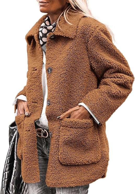 PRETTYGARDEN Women's Winter Faux Fur Coats Long Sleeve Lapel Button Down Pockets