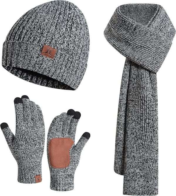 JTJFIT 3PCS In 1 Winter Warm Knit Beanie Hat+Long Scarf+Touchscreen Gloves Set