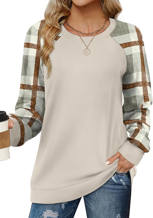 Saloogoe Sweatshirts for Women Crewneck Cable Knit Sleeve Sweaters Lightweight Fashion 2024