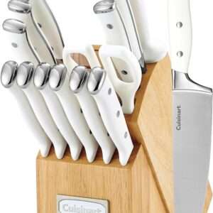 Cuisinart 15-Piece Knife Set with Block, High Carbon Stainless Steel, Forged Triple Rivet, White