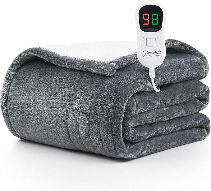 Homemate Heated Blanket Electric Throw - 50"x60" Heating Blanket Throw 1/2/4/6/8 Hours Auto-off 10 Heat Level Heat Blanket