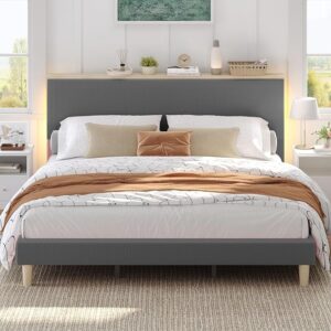 Bestier Queen Size Bed Frame with Headboard, Corduroy Upholstered Adjustable Platform