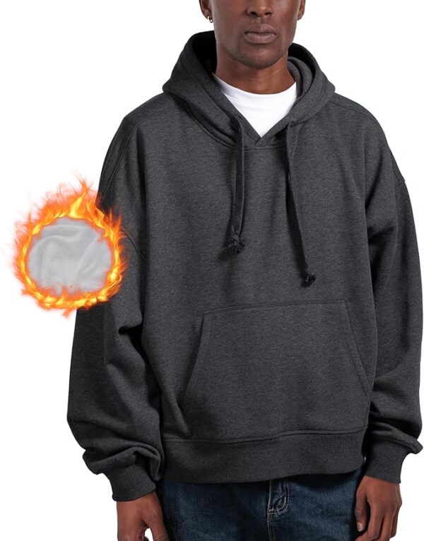 BRISIRA Mens Hoodies Cropped Hoodie Men Warm Winter Fleece Lined Pullover Oversize Baggy