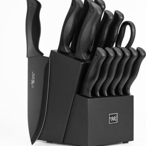 Knife Set, HUNTER.DUAL 15 Pcs Kitchen Knife Set with Block Self Sharpening, Dishwasher Safe
