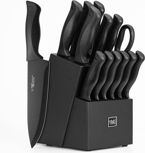 Knife Set, HUNTER.DUAL 15 Pcs Kitchen Knife Set with Block Self Sharpening, Dishwasher Safe
