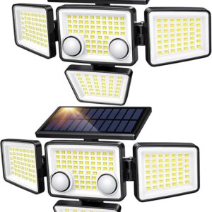 Solar Outdoor Lights - 3000LM 188 LED Motion Sensor Outdoor Lights, 4 Heads IP65 Waterproof