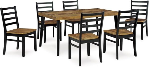 Signature Design by Ashley Blondon Rustic Chevron Dining Table and 6 Chairs, Set of 7