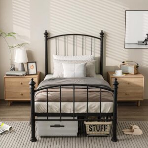 Twin Size Metal Platform Bed Frame, Victorian Wrought Iron-Art Design,Mattress Foundation
