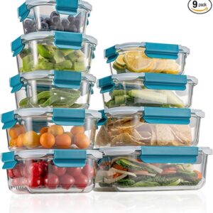 Glass Food Storage Containers with Airtight Lids-Glass Meal Prep Containers/Bento Box/Microwave