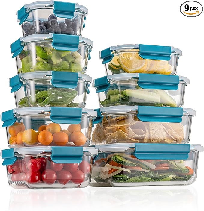 Glass Food Storage Containers with Airtight Lids-Glass Meal Prep Containers/Bento Box/Microwave