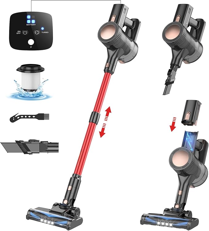 Cordless Vacuum Cleaner, 35KPA 50 Mins Runtime Self-Standing Vacuum Cleaners for Home