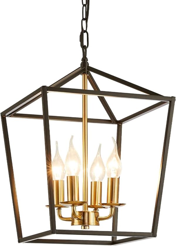 4-Light Black and Gold Farmhouse Chandelier, Industrial Ceiling Light Pendant Light