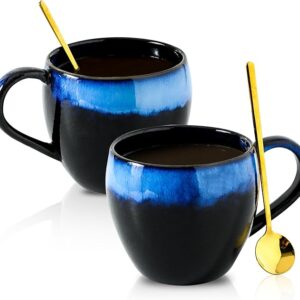 glowworm Ceramic Coffee Cups,16 Oz Coffee Mugs with Spoon, Large Coffee Mugs for Men/Women