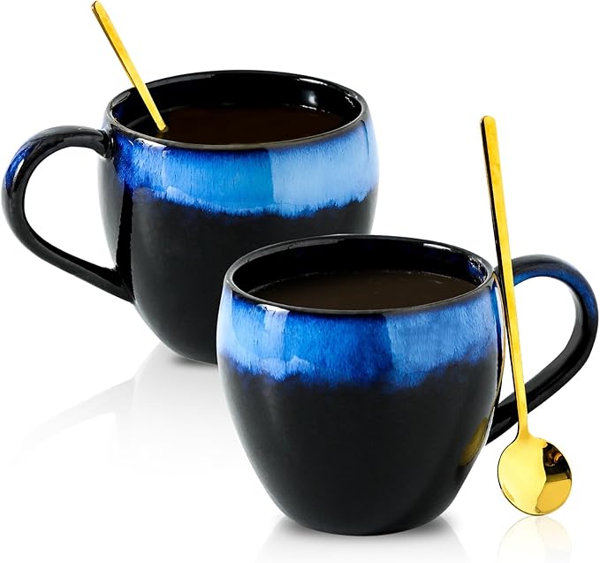 glowworm Ceramic Coffee Cups,16 Oz Coffee Mugs with Spoon, Large Coffee Mugs for Men/Women