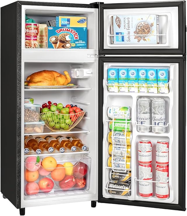Double Door Refrigerator with Freezer, 4.5 Cu.Ft, Small Fridge with Freezer, 7 Settings Temperature