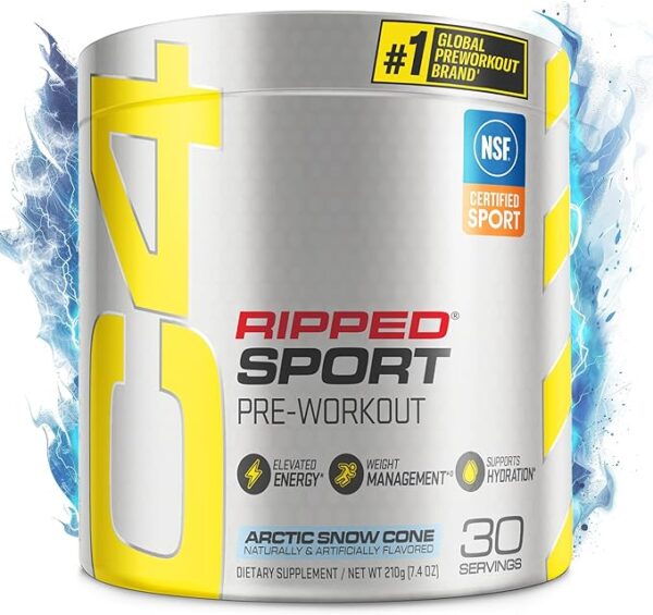C4 Ripped Sport Pre Workout Powder Arctic Snow Cone - NSF Certified for Sport + Sugar Free